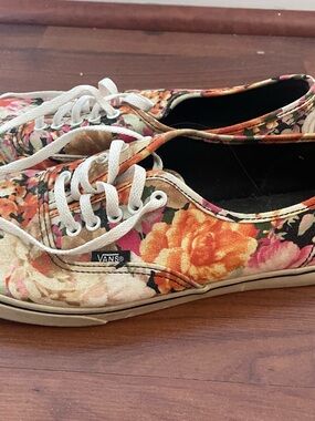 Vans Floral Canvas Lace-Up Sneakers - Orange, Pink & Cream